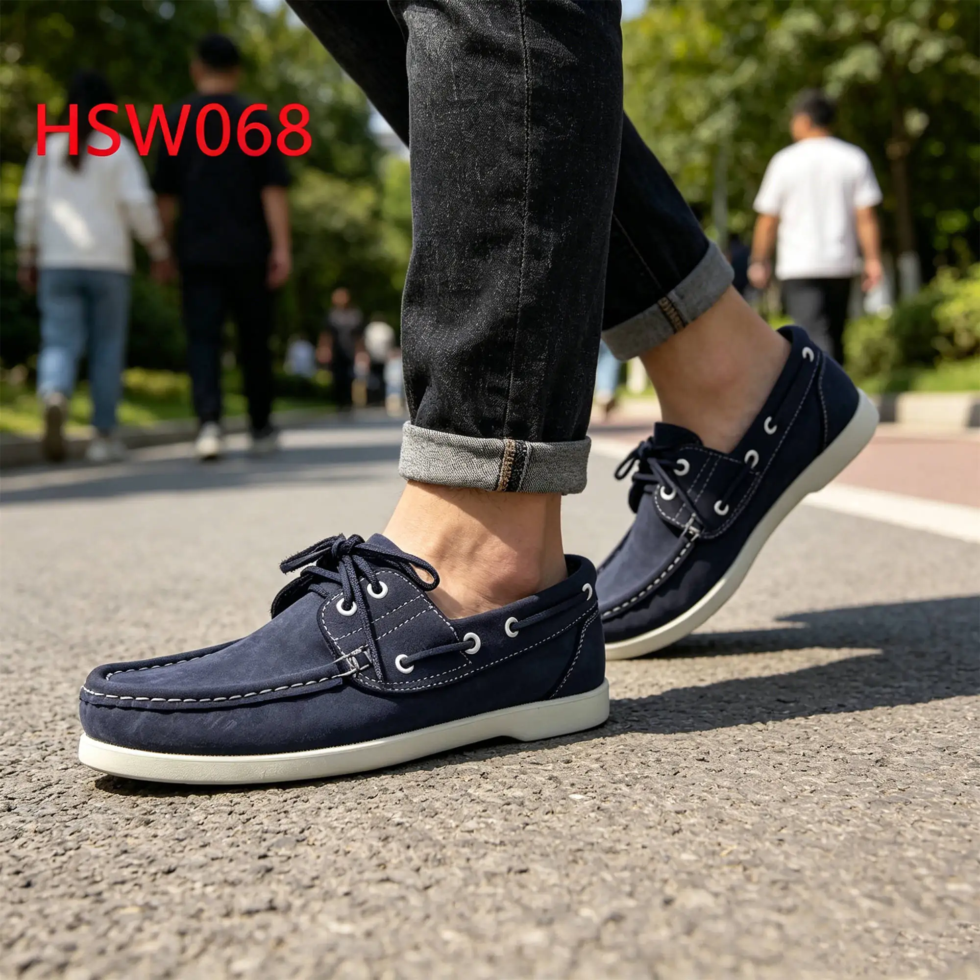ZYF,versatile Staple Top End Nubuck Leather Dark Blue Boat Shoes Non-irritating Loafer Shoes for Lightweight Walking HSW068
