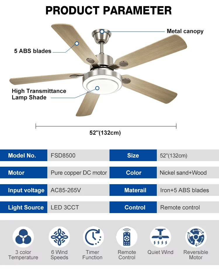 Ceiling Fans, Iron + ABS Blades, FSD8500 - detail 4