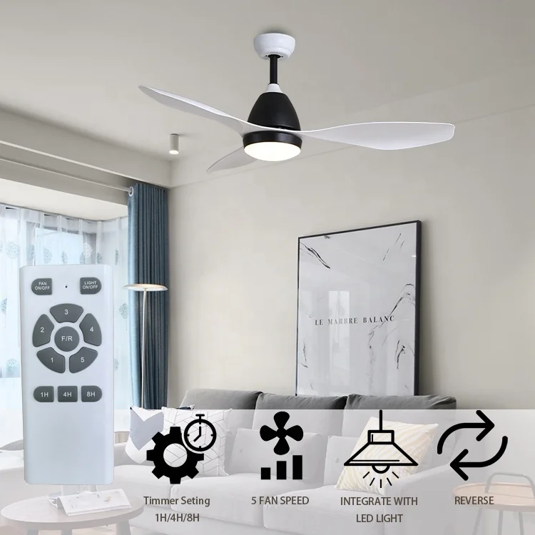ESC LIGHTING Ceiling Fan Dc Motor ABS Plastic Blade 3 Color Led Light Ceiling Fan With Remote Control