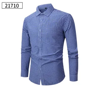 Men's Casual Long-Sleeved Plaid Shirt Large Size Spring Autumn New Collection Anti-Wrinkle Twill Fabric Europe United States
