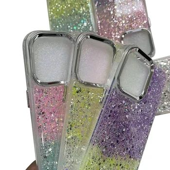 New plating camera protection glitter bling case For iPhone15 14 13 12 11 Pro max shiny clear PC cover for iPhone 15