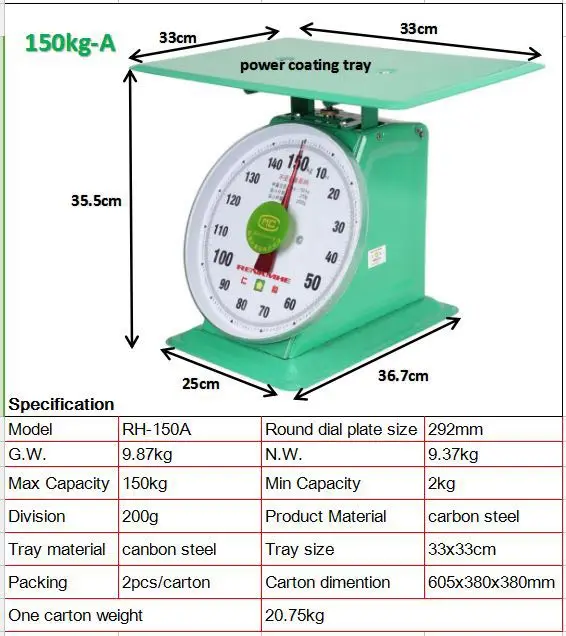 Commercial Mechanical Dial Spring Scale Kitchen Supplies Scale with Platform 100kgs