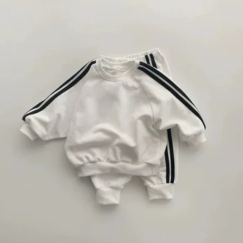 INS Korean Version Unisex Baby Sweatshirt Pants Two Piece Set Spring and Autumn Solid Color Casual Sports Style Baby Suit