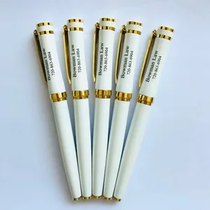 Luxury Classic Style Customized Logo White Gold Metal Roller Ball Pen