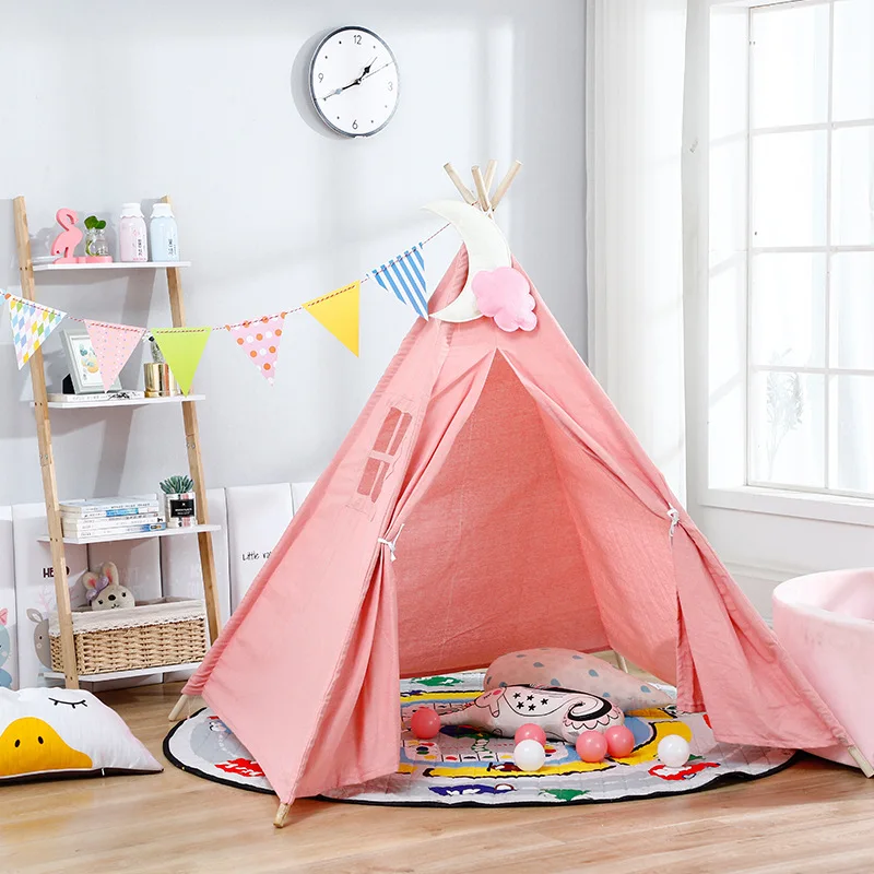 Luxury Large Canvas Teepee Tent with Lace Window Indian Play Tipi Tent House Children Tipi Tee Pee Toy Tent for Kids supplier