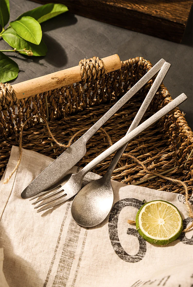 Retro Style Snowflake Gray High Quality Hotel Canteen Camping Stainless Steel Knife Coffee Serve Spoon and Fork Flatware Set