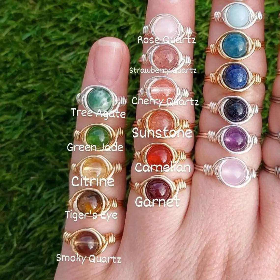 Healing Crystal Chakra Gemstone Ring Crystal Wire Wrapped Rose Quartz