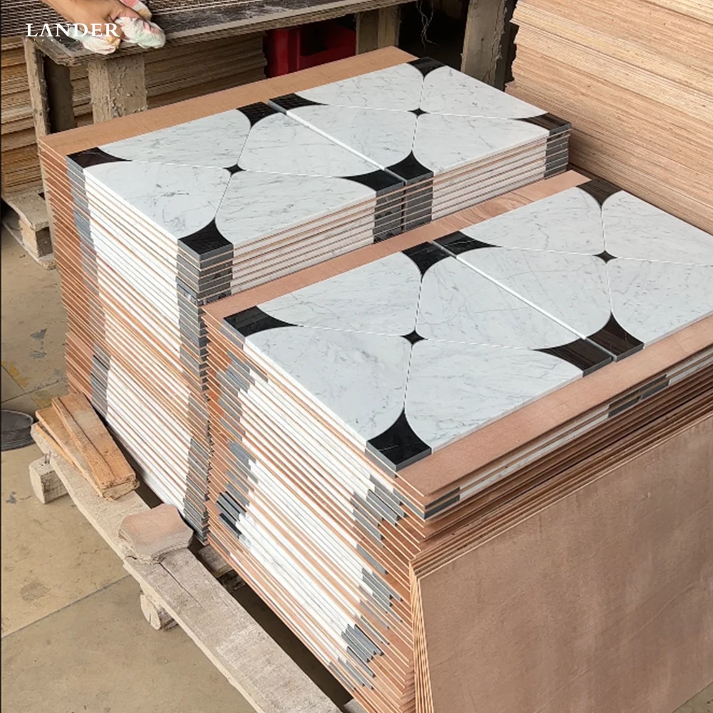 Lander Stone Luxury Waterjet Marble Mosaic Tile Parquet Design Hotel Room Home Commercial Use for Floor Stone Mosaic Tile