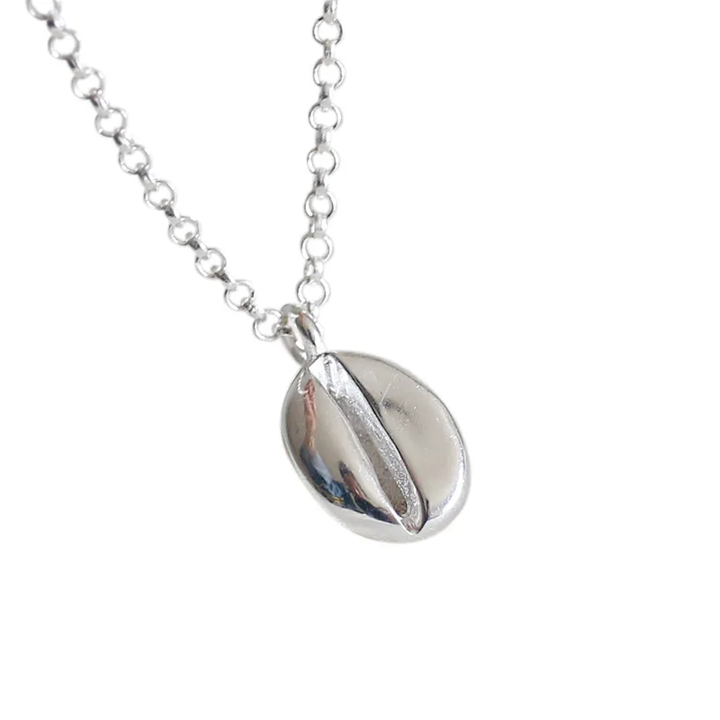 Korean S925 Sterling Silver Fashionable Coffee Bean Short Collarbone Necklace Versatile Chain Decoration Women's Silver Jewelry