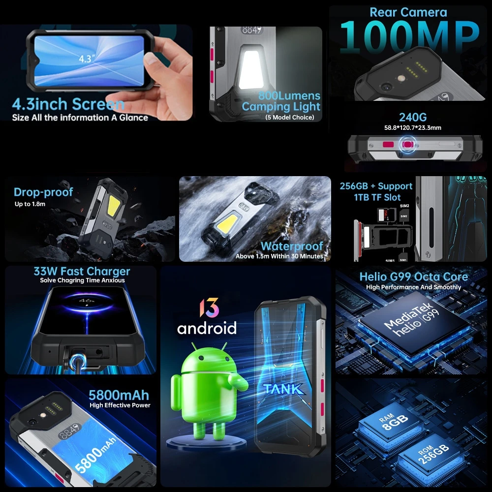 4.3 Inch Screen Unihertz Tank Mini 1 Original New Phone 4G Rugged Phone 12GB+256GB 100MP Camera Hot Selling