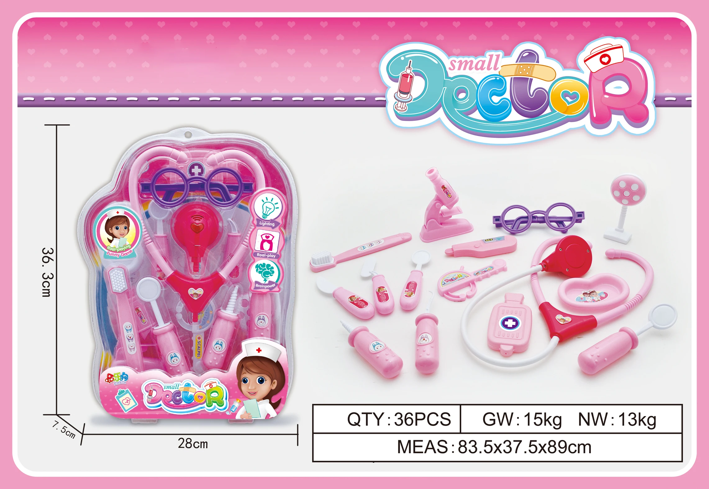 Оптовая продажа, недорогой стетоскоп для ролевых игр, микроскоп, игровой набор, докторская игрушка с подсветкой