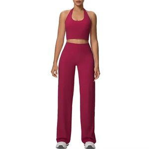 Solid Color Women's  Hanging neck design Fitness Yoga Set Quick Drying Lightweight Workout Clothes Two-piece Sport Set for Women