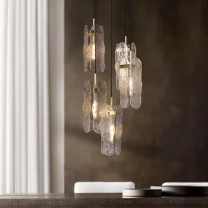Minimalist Background Dining Room Long Strip Corrugated Glass Chandelier Pendant Light for Living Room