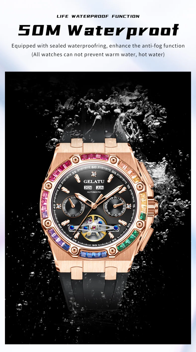GELATU 6022 Luxury Skeleton Diamond Dial Automatic Mechanical