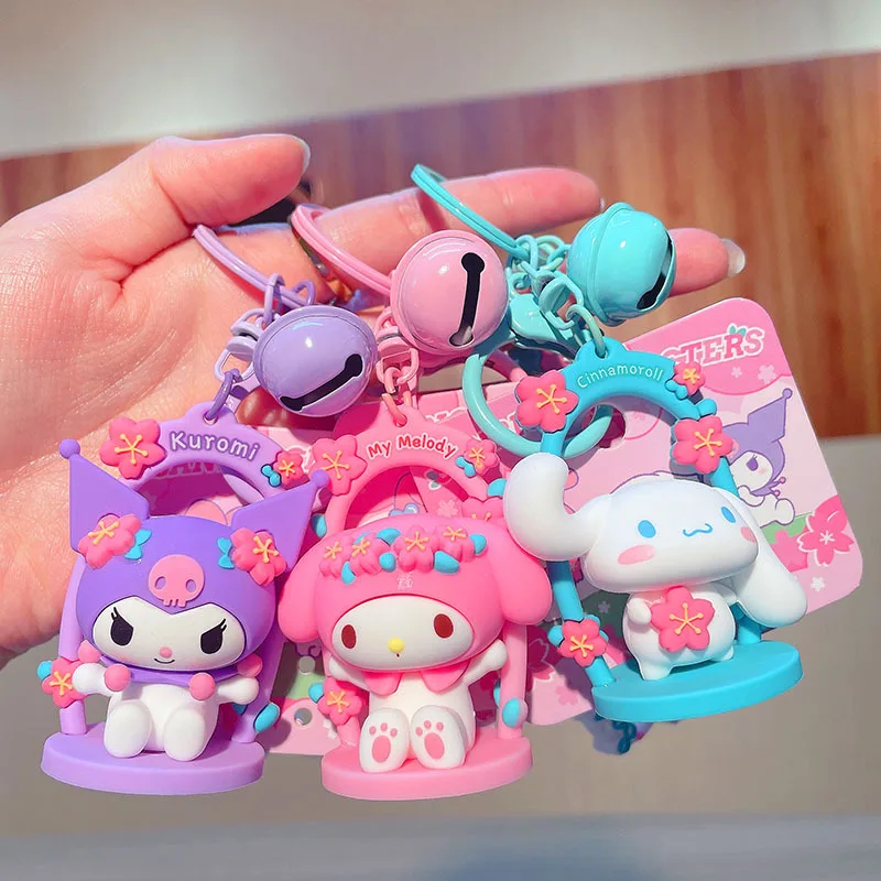 Cartoon Cute 3d Kuromi Melody Cinnamoroll Sakura Swing Key Chain With ...