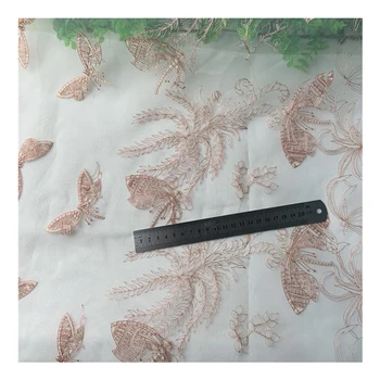 Imported bright gauze contrasting gold thread embroidered fashionable clothing fabric