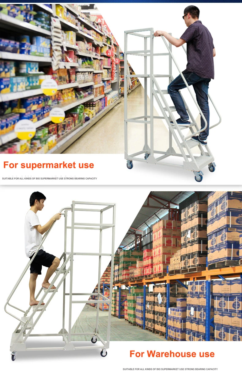 Widely Use Safety Handrails 300kg Mobile Multifunction 6 Step Ladder Folding Ladders Industrial Ladders Steel Q195 10 Unit Nylon