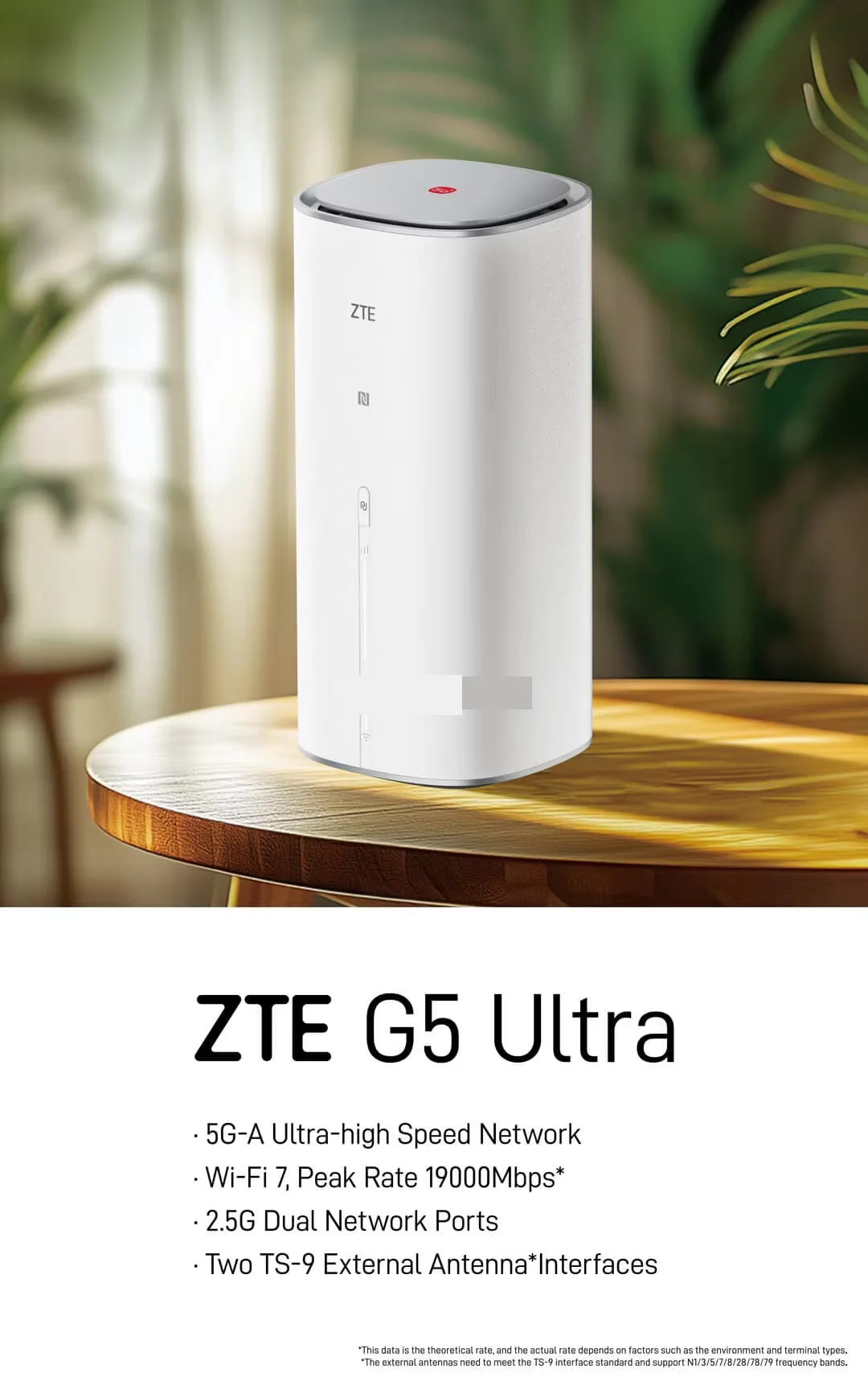 ZTE G5 Ultra Router - 5G AI FWA Indoor CPE Wifi 7 BE19000