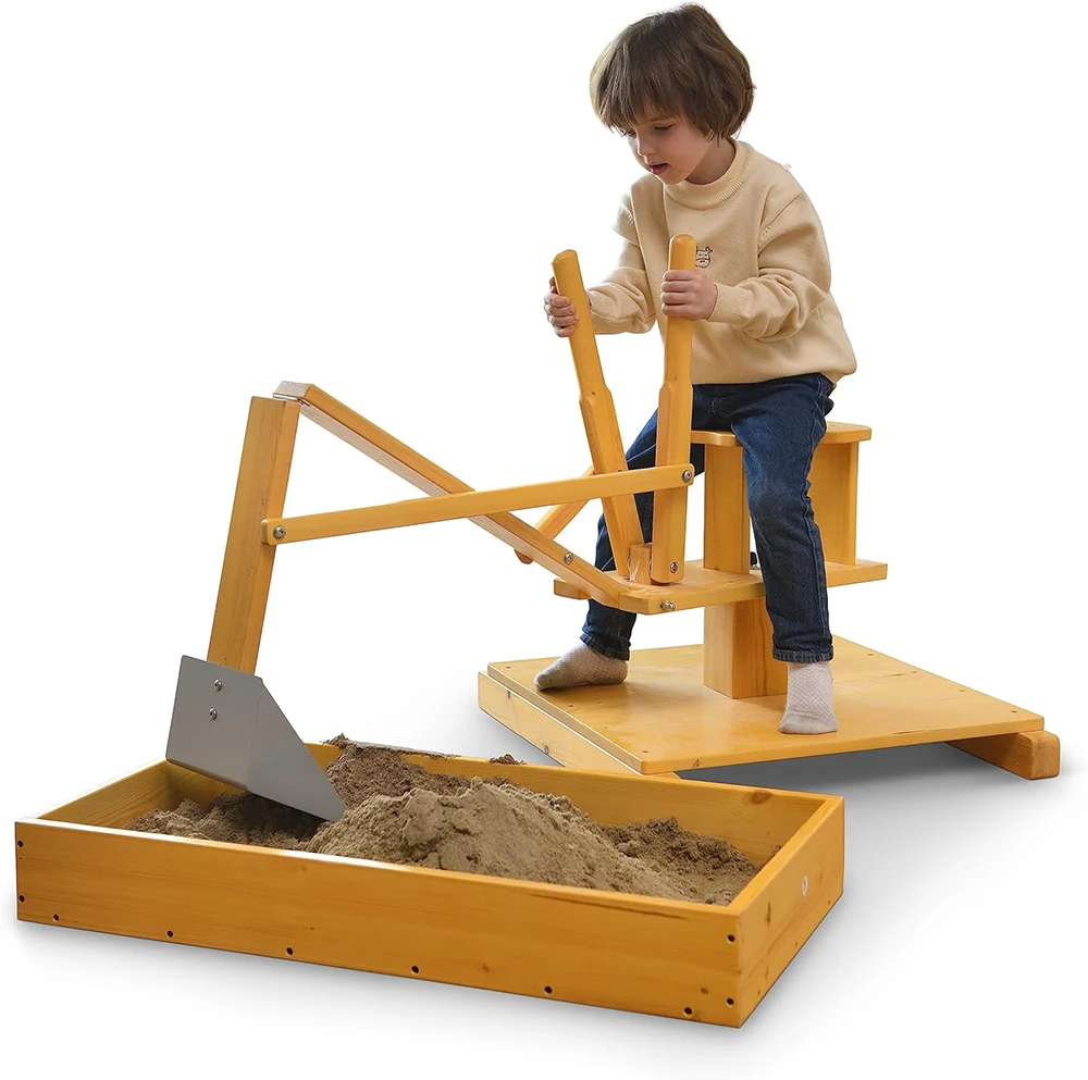 Kids Playground Equipment Wooden Sandbox Digging Toy with Working Crane ...