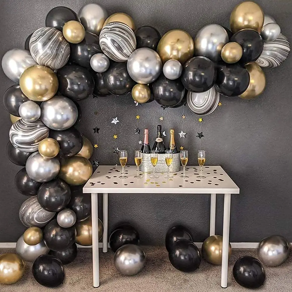 Black, Gold, & Silver Balloon Arch - Balloon Garland Kit