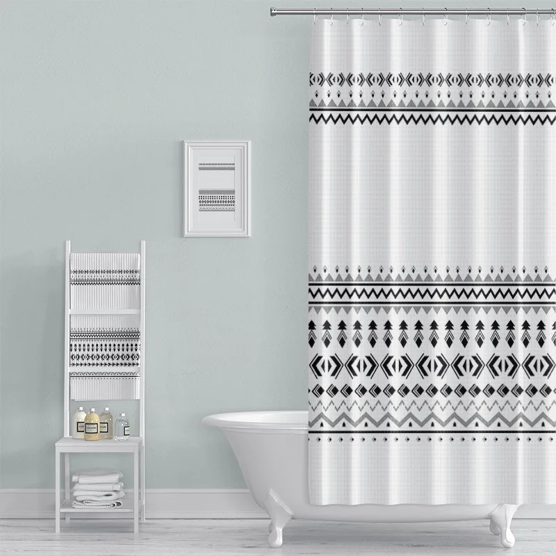 Summer Anne's Boho Digital Printed Waffle Grid Shower Curtain Bohemian Style Bathroom Waterproof Shower Curtains