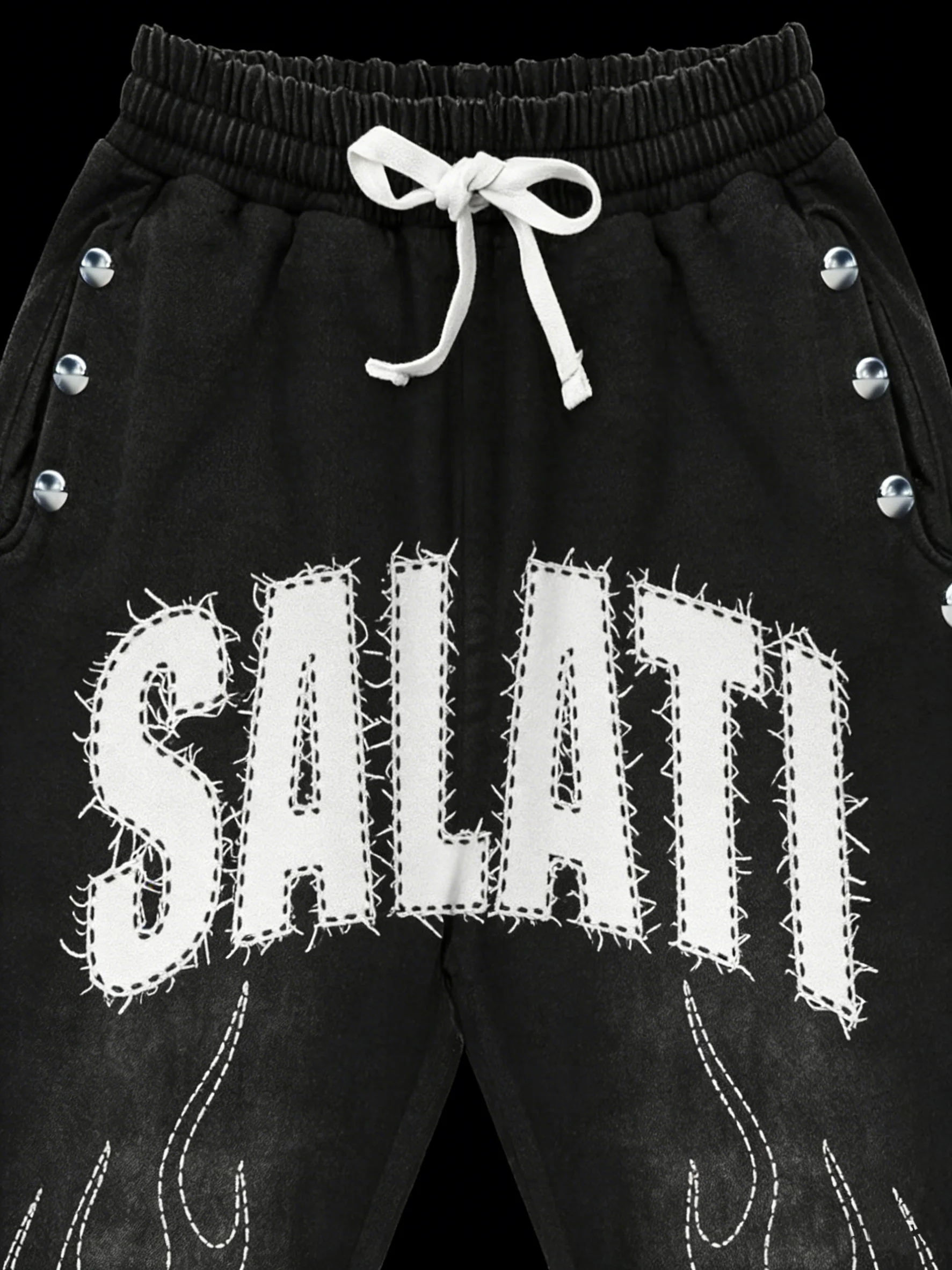 SALATI Custom Cotton Tracksuits Sweatpants and Hoodie Men Streetwear Acid Wash Distressing Embroidery Rhinestone Sweatsuit Set gallery 4