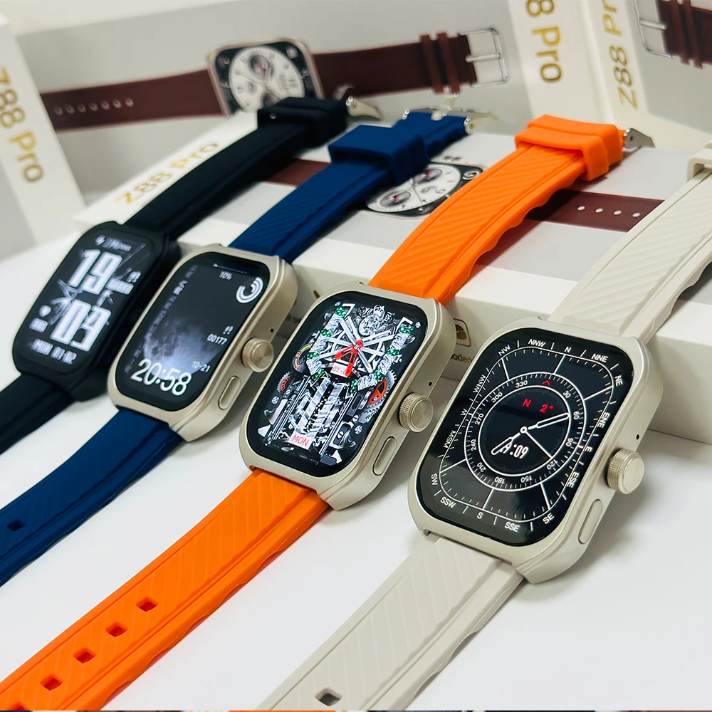 2025 OEM ODM Z88PRO Smart Watch Private Custom Box Boot Logo Reloj Inteligente NFC Island 3 Straps Band Waterproof IP67 Square