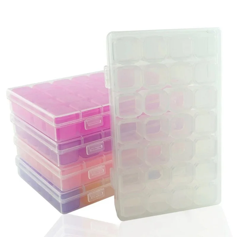 Transparente ESjasnyfall 28 Compartimento de Rejilla Caja de Medicina Transparente Embalaje de joyería Caja de plástico extraíble Caja de Almacenamiento de Herramientas para uñas 