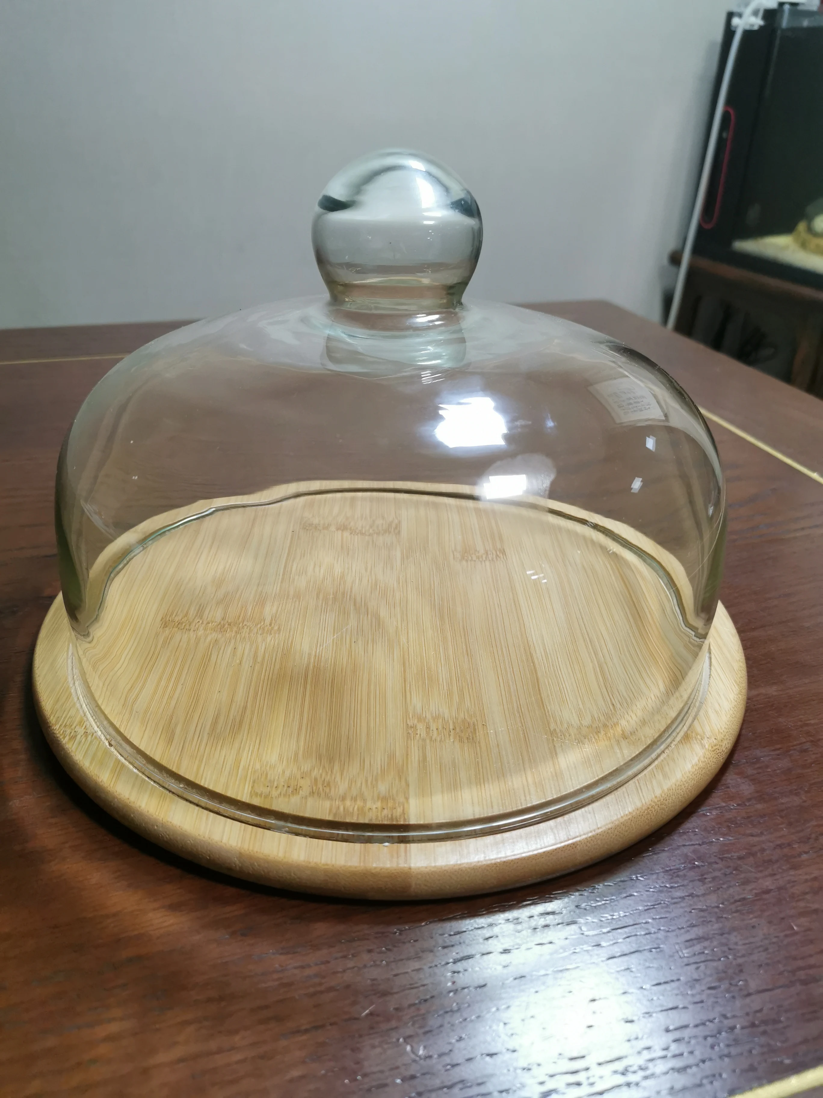 Creative Transparent Dustproof Cake Glass Cover Food Cover Cake Pan Glass Cover With Bamboo Tray