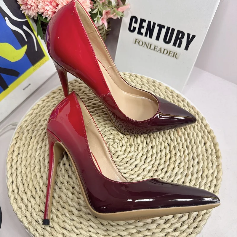 Red Black Gradient Women Pointed Toe Shoes 8CM 10CM 12CM Size 34-46 Elegant  Stiletto Pumps for Formal Dress Sexy High Heels
