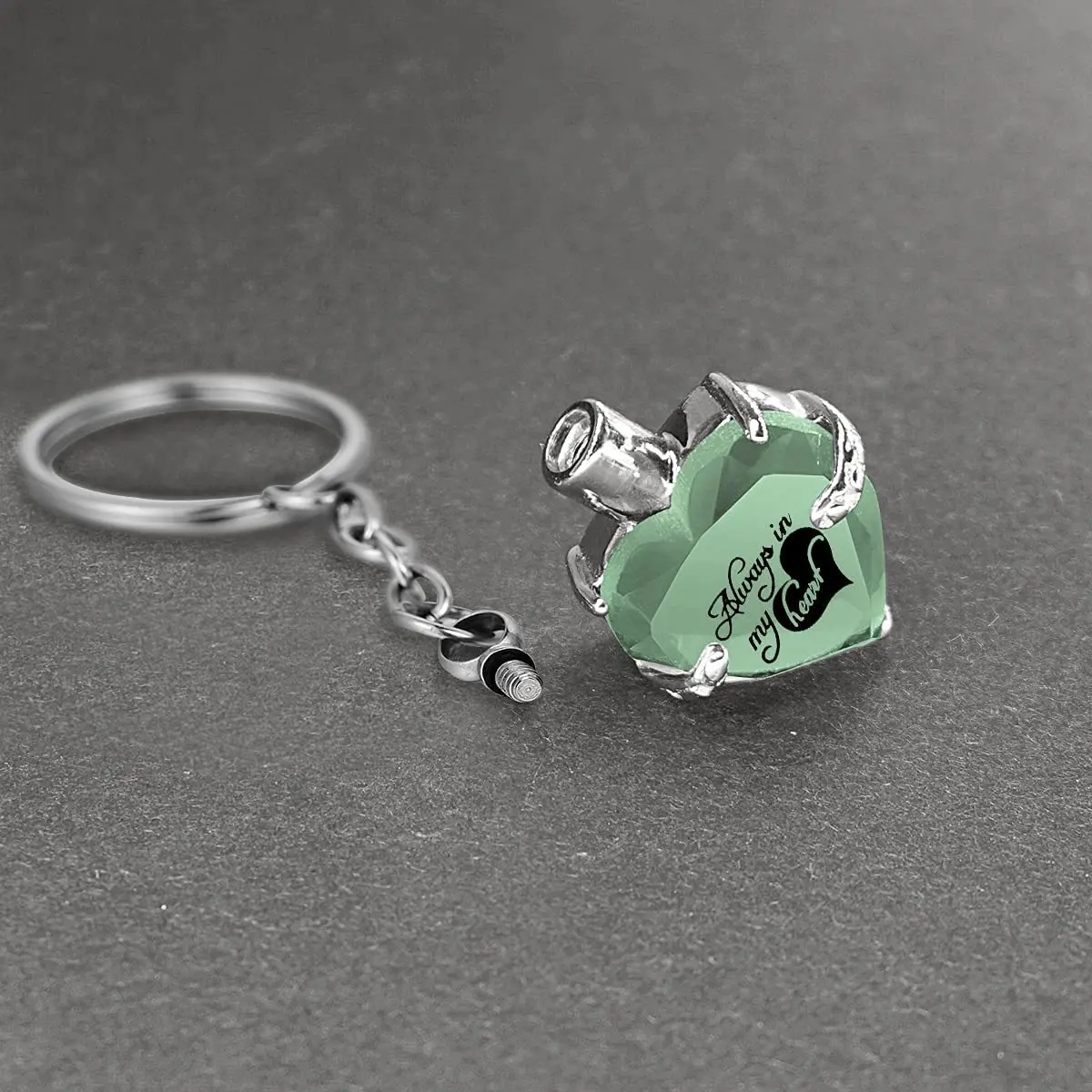Heart shape Crystal Pendant  KeyChain Cremation Urn Memorial for Human Pets Ashes KeyRing Men Women Jewelry - Always in my heart