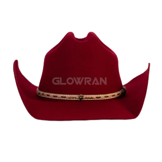 Wholesale 100% Wool Red American Cowboy Felt Hat For Women Men Adult In Stock