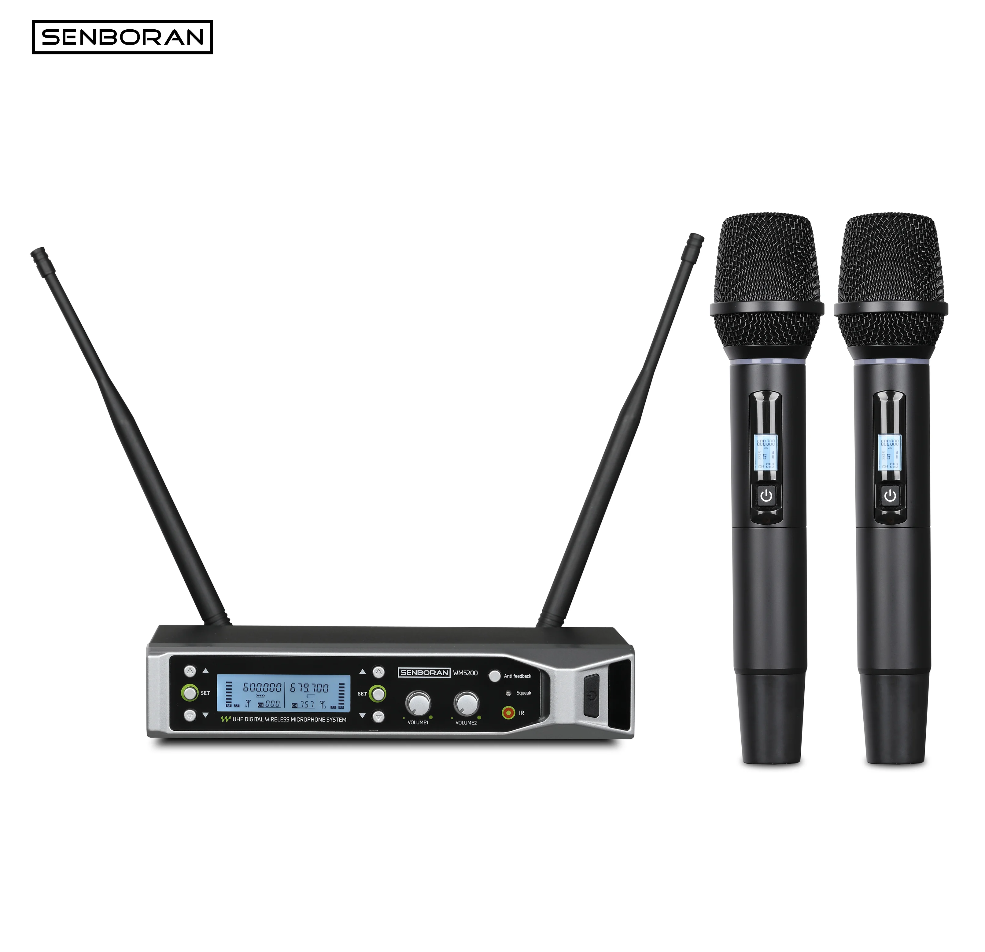 2 Channel Wireless Microphone Dual Way Dynamic Mic Handheld System Cordless Dual Karoke Mic