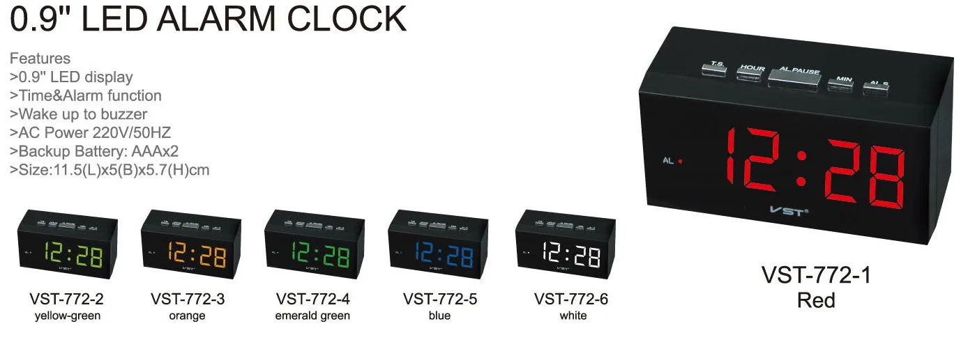 Plug-In Rectangular LED Digital Clock Colorful Number Display Alarm Clock with Electronic Movement and Projection Function