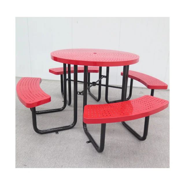 Hot Selling Street Furniture Cast Iron Red Outdoor Round Table Restaurant Tables and Chairs Garden Patio Picnic