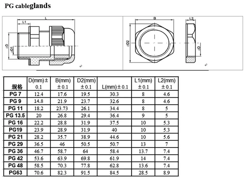 Pg7 Pg9 Pg11 Pg13.5 Pg16 Pg63 Nylon Cable Glands Waterproof Cable Gland 