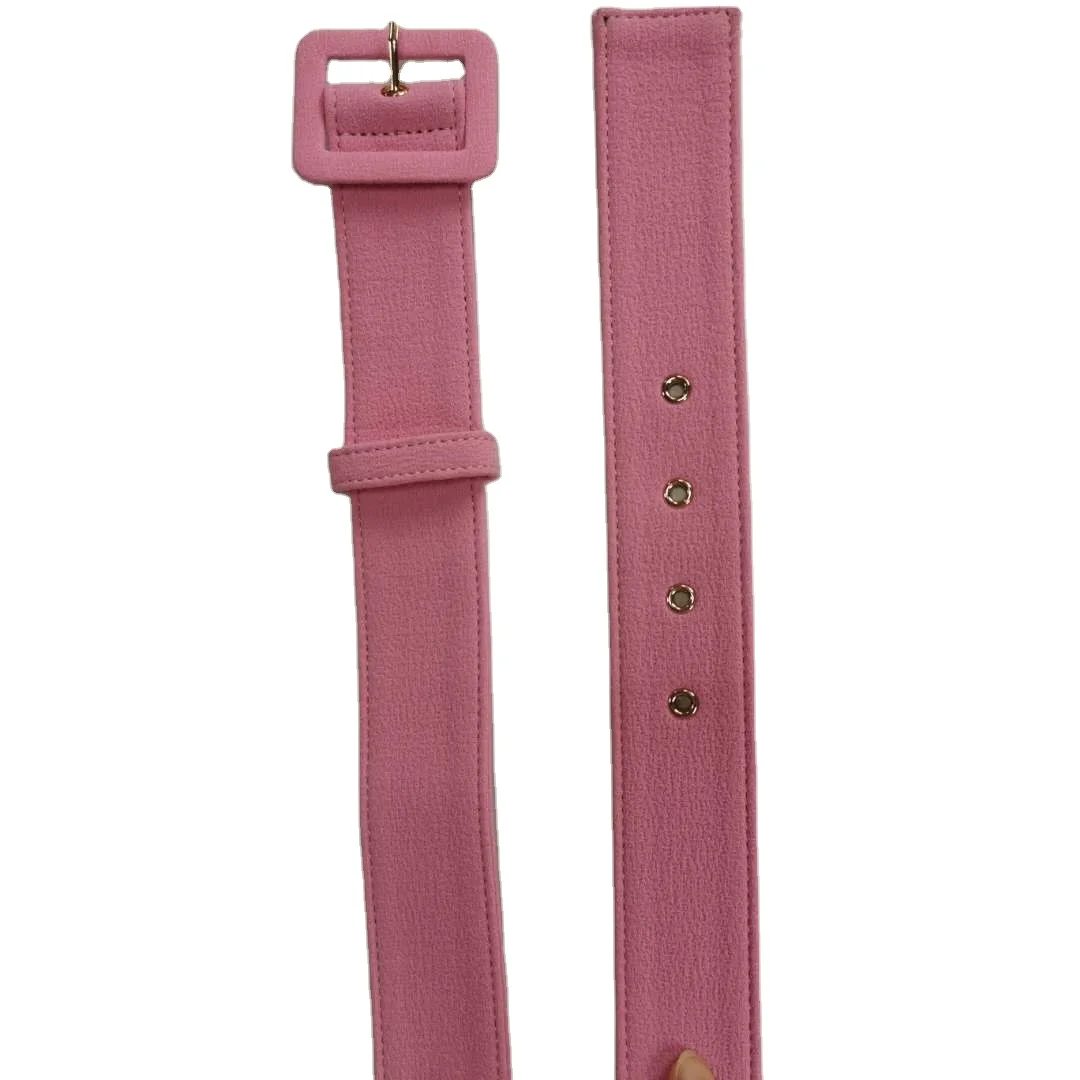 Rose Red Cotton Fabric Dress Waist Belt With Metal Square Pin Buckle