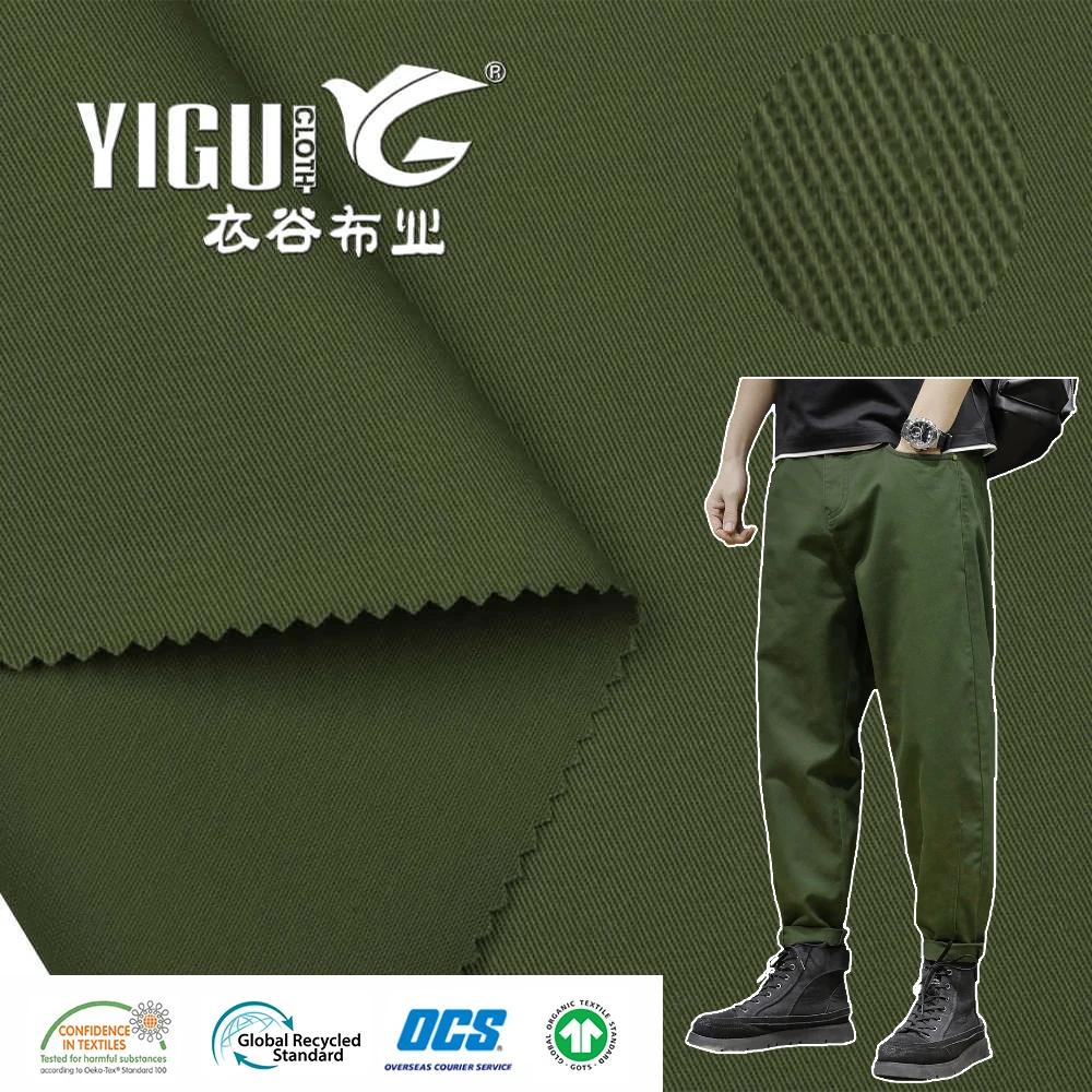 Tela de elastano para hombre, tejido liso de algodón 100%, 190gsm, tela  de sarga para Pantalones chinos, teñida, color blanco y negro, 97