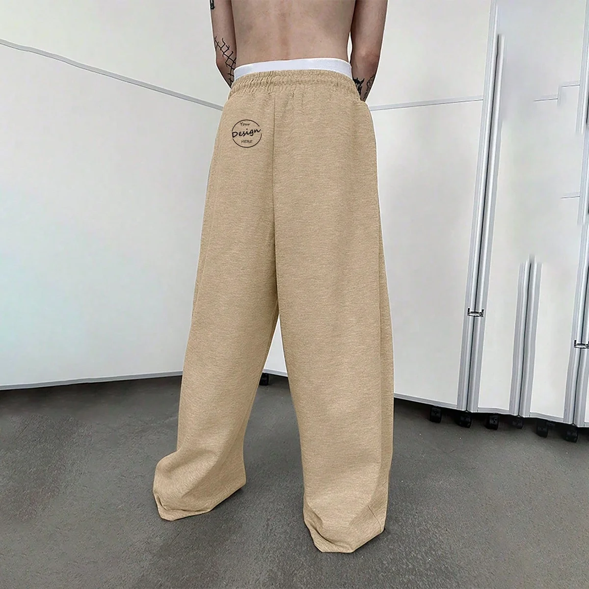 Men’s Bell Bottoms Pant Wide Leg Pants Drawstring Waist Baggy Flare Pants With Pockets Trousers Screen Print Logo