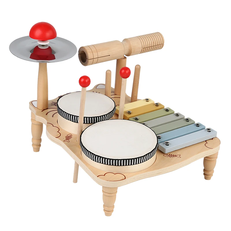 Wooden Percussion Montessori Instruments Toys Set Musical Drum Wooden Music Kit Baby Sensory Toy Kids Drum Set