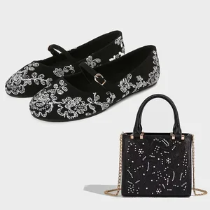 Quites New Party Italian Za Shoes Bag Set High Quality Women Wedding Shoes Matching Bag Set Women Casual Flat Shoes