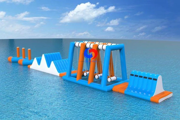Commercial Above Ground Swimming Pool Floating Water Park Inflatable Race Track Obstacle Course for Sale