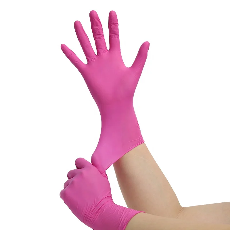 Pink Nitrile Gloves Oil Resistant Gloves Food Service Hand Gloves For Health