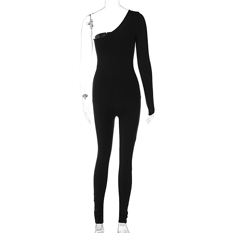 M5582 Fashion Casual Solid Color One Shoulder Bodycon Women Jumpsuit ...