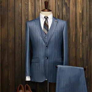 Customized Barge Collar Striped Men's Suits Formal Wedding Groom Business Exquisite  High-grade Two-piece Suit for Men blazer