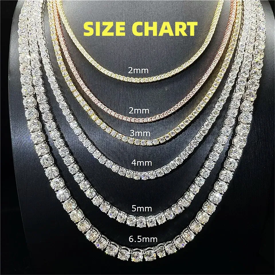 VVS Moissanite Diamond Tennis Chain, 10mm Iced Out Hip Hop Jewelry Silver / 7inches by Pearde Design