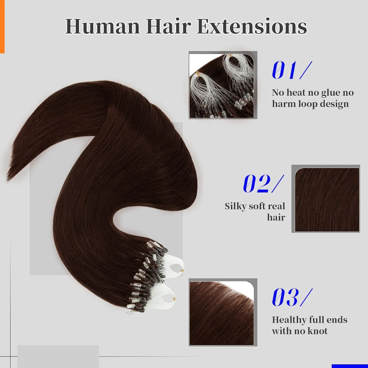 Micro Loop Micro Ring Remy Echthaar Extensions Dunkelbraun für Frauen_voghion.com