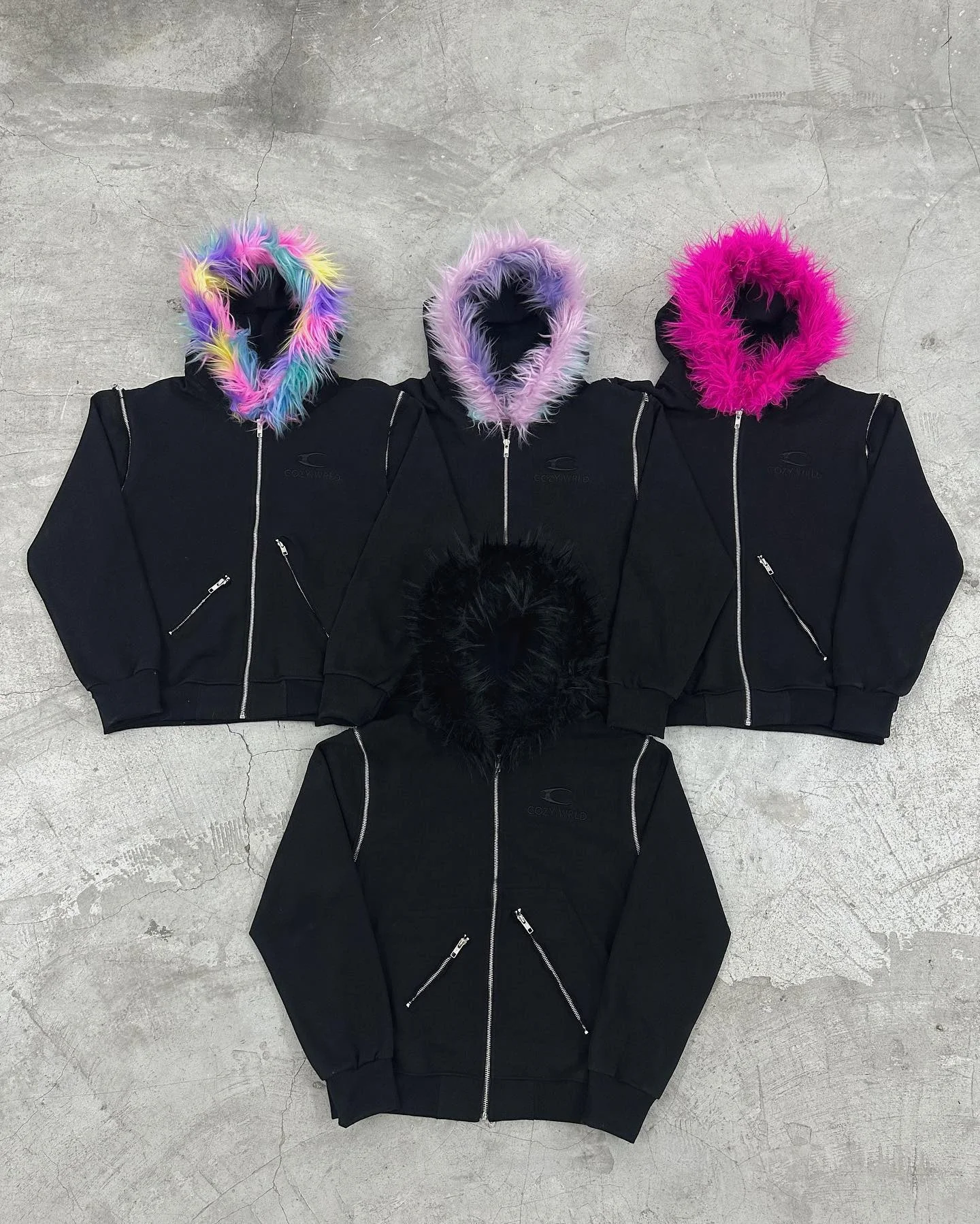 Customized Street Wear Oversized Blank Detachable Sleeve No String Cotton French Terry Zip up Faux Fur Hood Jacket Hoodie Men gallery 3