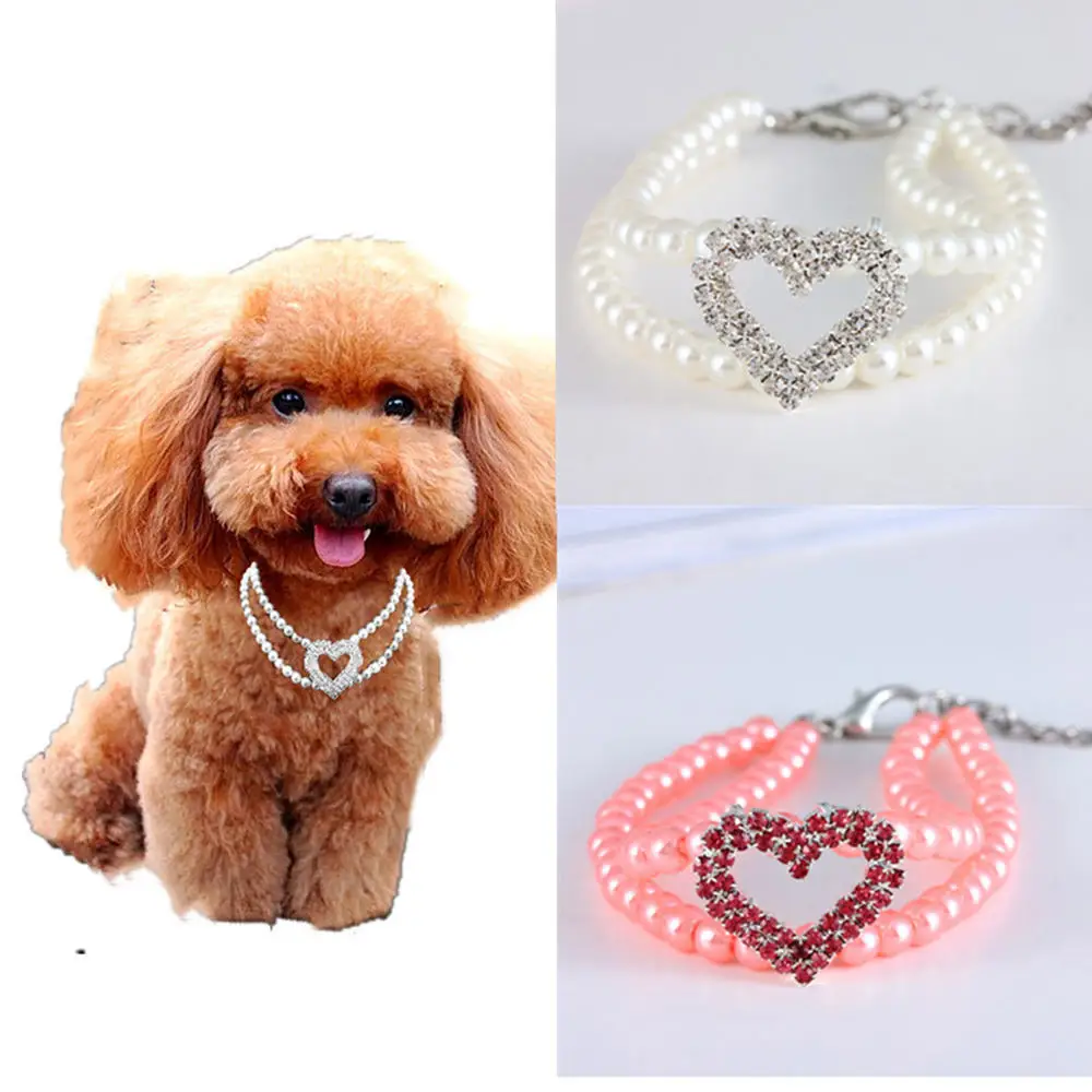 Dog Pearl Necklace With Heart Pendant 