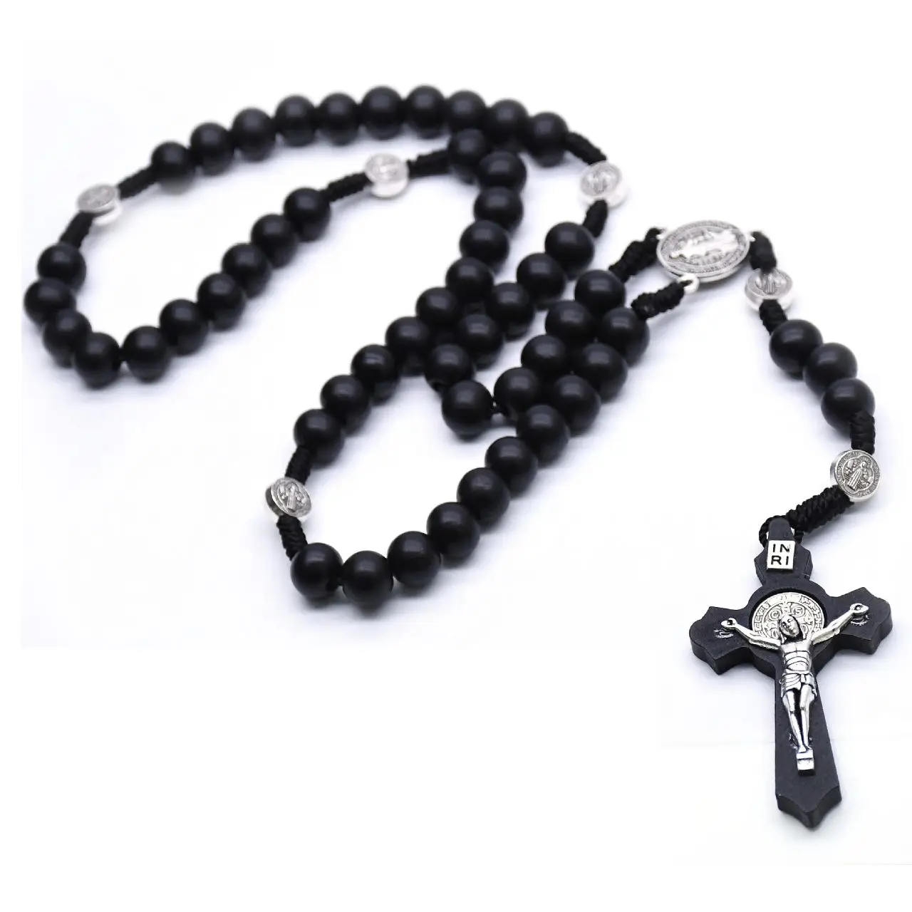 Customized 10 mm Handmade Cross Rosary Necklace Wood Beads Accessories Catholic Rosaries Christian Prayer Beads